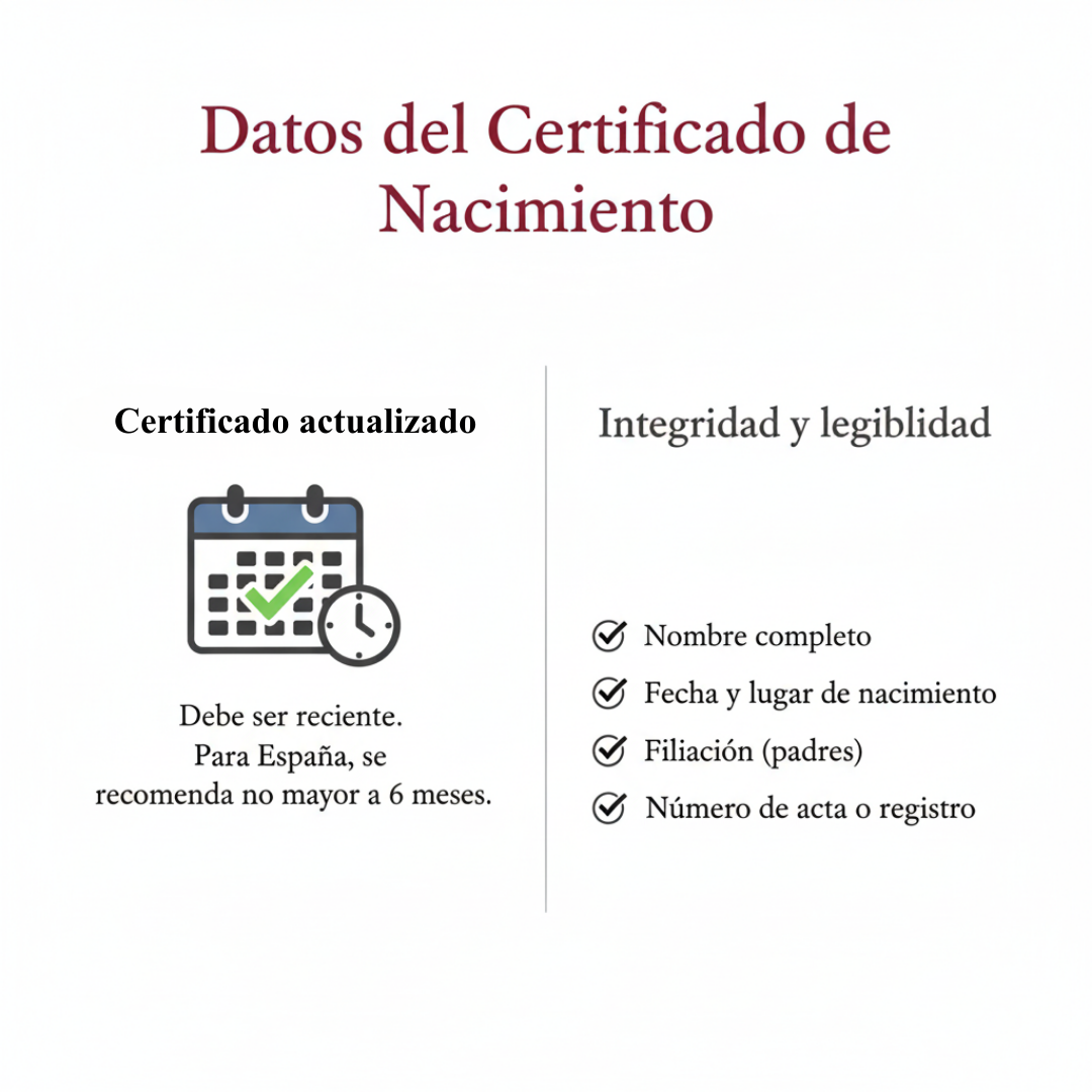 Datos del certificado de nacimiento